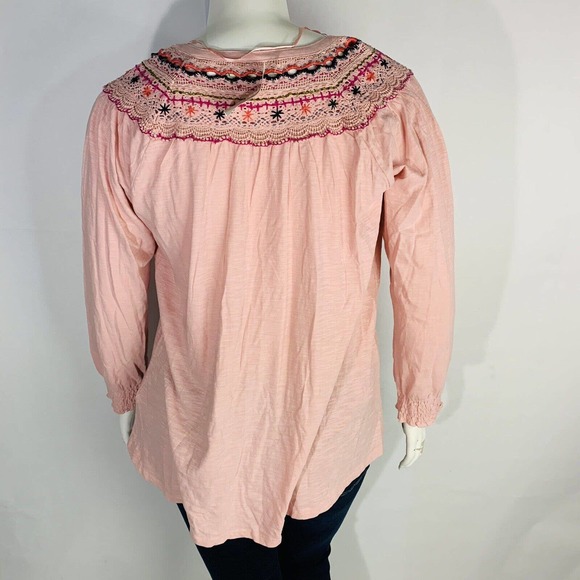 New Style & Co Plus Size 1X Cotton Lace-Trim Peasant Top Hibiscus Pink NWT - Picture 6 of 8